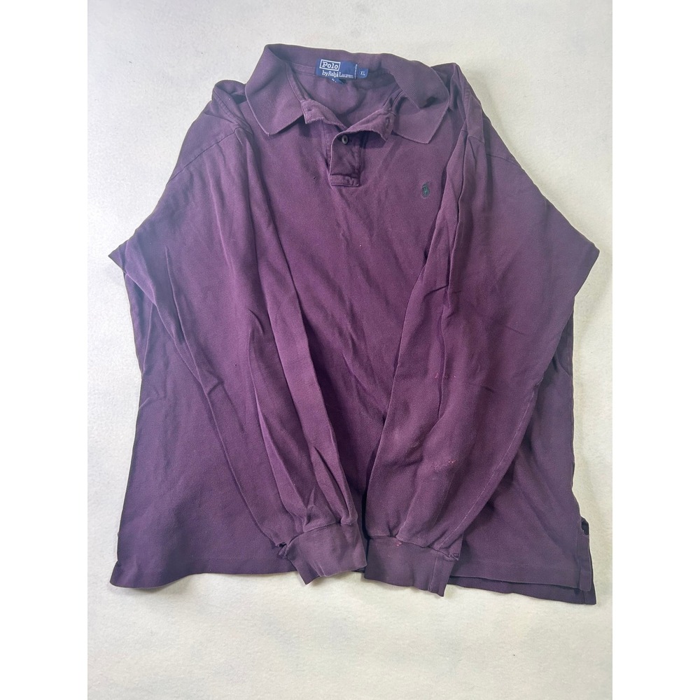 Polo Ralph Lauren Mens XL Long Sleeve Polo Shirt Purple Cotton Pique Pony Logo